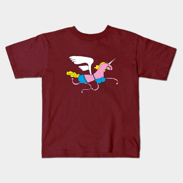 FLYING LADY UNICORN, WITH LASER MAMMORY CANNONS Kids T-Shirt by CliffordHayes